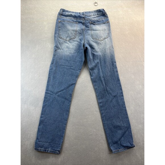 Boohoo Rose Flower Embroidered Light Wash Jeans Ripped High Waisted Size 4 - Picture 8 of 12